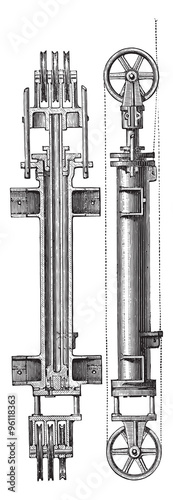 Funicular engine, compressed water and dual power, vintage engra