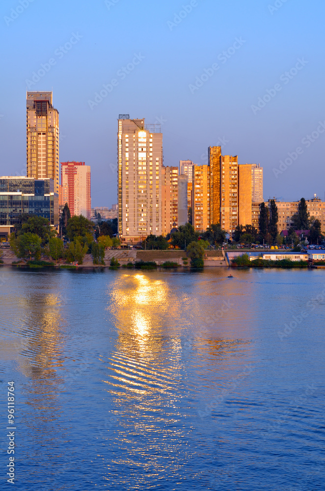 Fototapeta premium River port and bridge on a river Dnepr