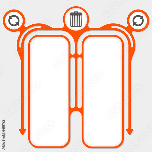 Two connected frames for your text and a trashcan icon