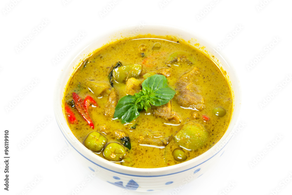 green curry on white background. green curry on white background.