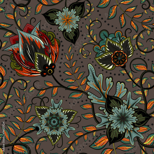 Fototapeta Naklejka Na Ścianę i Meble -  Vector floral seamless pattern with fantasy flowers