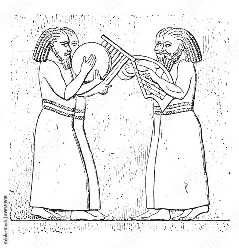 Assyrian musicians, (from after a relief of Kuyunjik), vintage e
