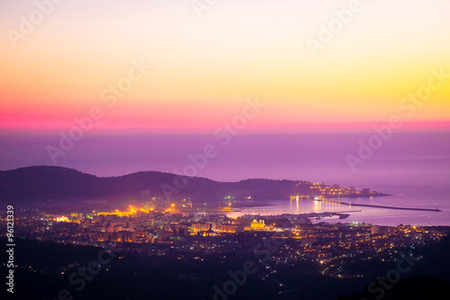 Landscape with the image of Bar panarama  Montenegro   sunset