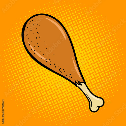Chicken leg food comic book style pop art vector