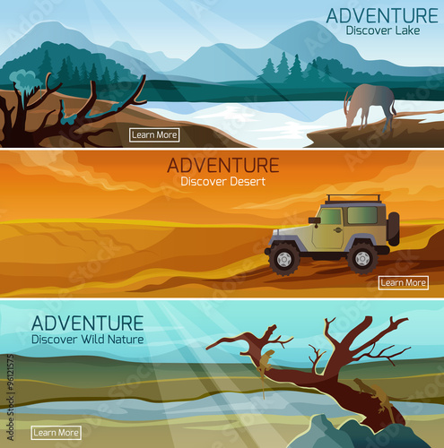 Nature landscapes travel flat banners set