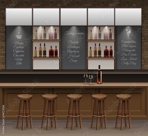 Bar Cafe Beer Cafeteria Counter Desk Interior Vector