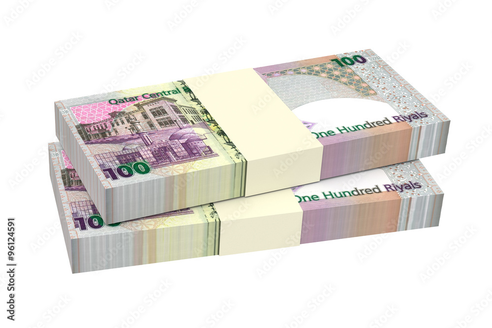 Qatar riyal bills isolated on white background. Computer generated 3D photo rendering. Qatar riyal bills isolated on white background. Computer generated 3D photo rendering.