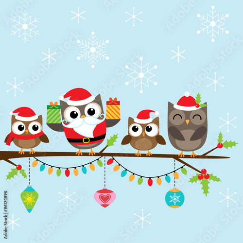 Christmas family of owls