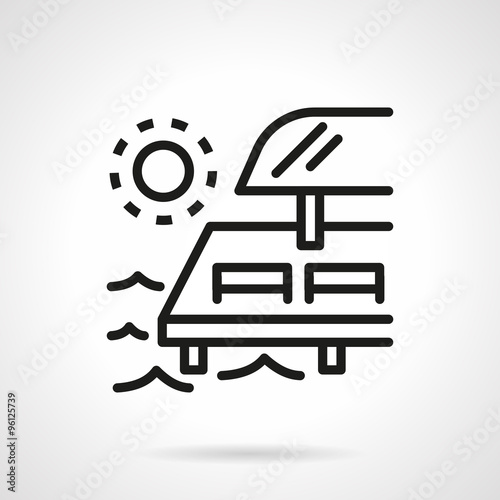 Chaise-lounges on pier black line vector icon