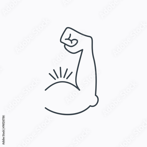 Biceps muscle icon. Bodybuilder strong arm sign.