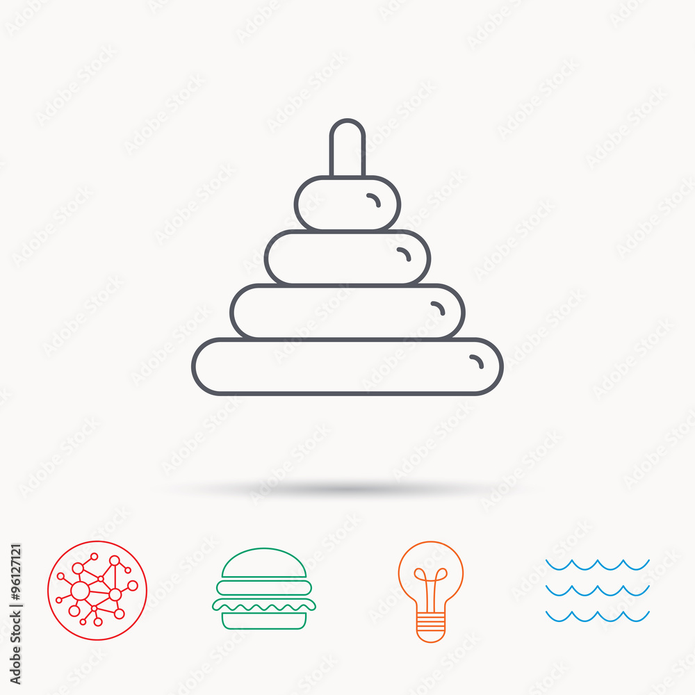 Pyramid baby toy icon. Child tower game sign. Pyramid baby toy icon. Child tower game sign.