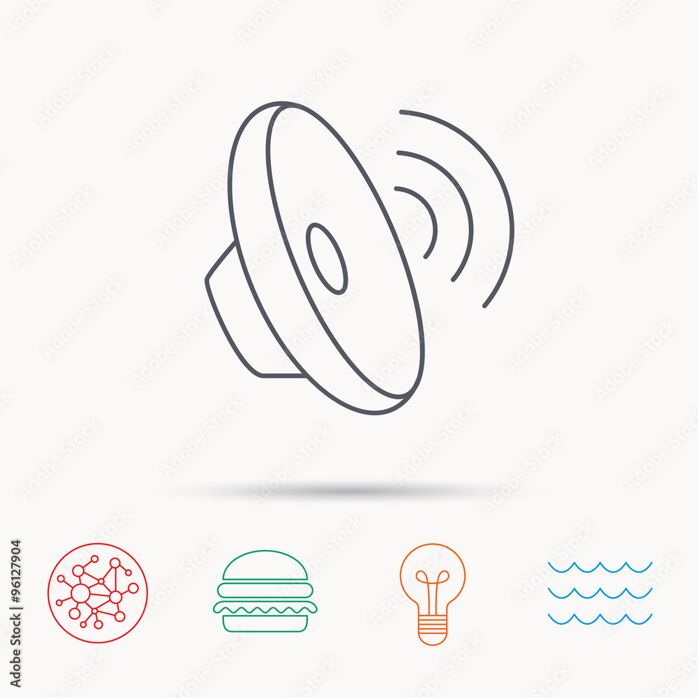 Sound waves icon. Audio speaker sign. Sound waves icon. Audio speaker sign.