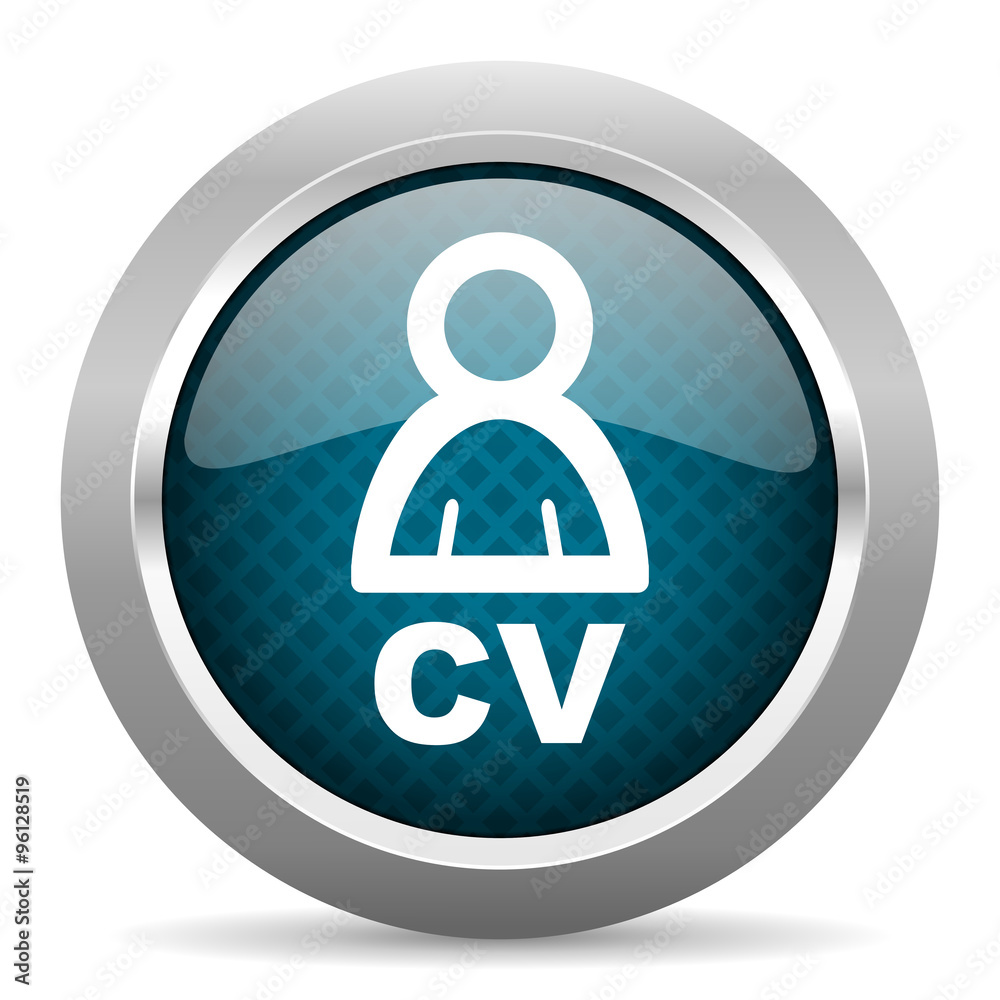 cv blue silver chrome border icon on white background cv blue silver chrome border icon on white background