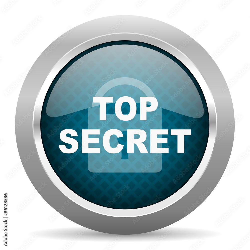 top seret blue silver chrome border icon on white background top seret blue silver chrome border icon on white background
