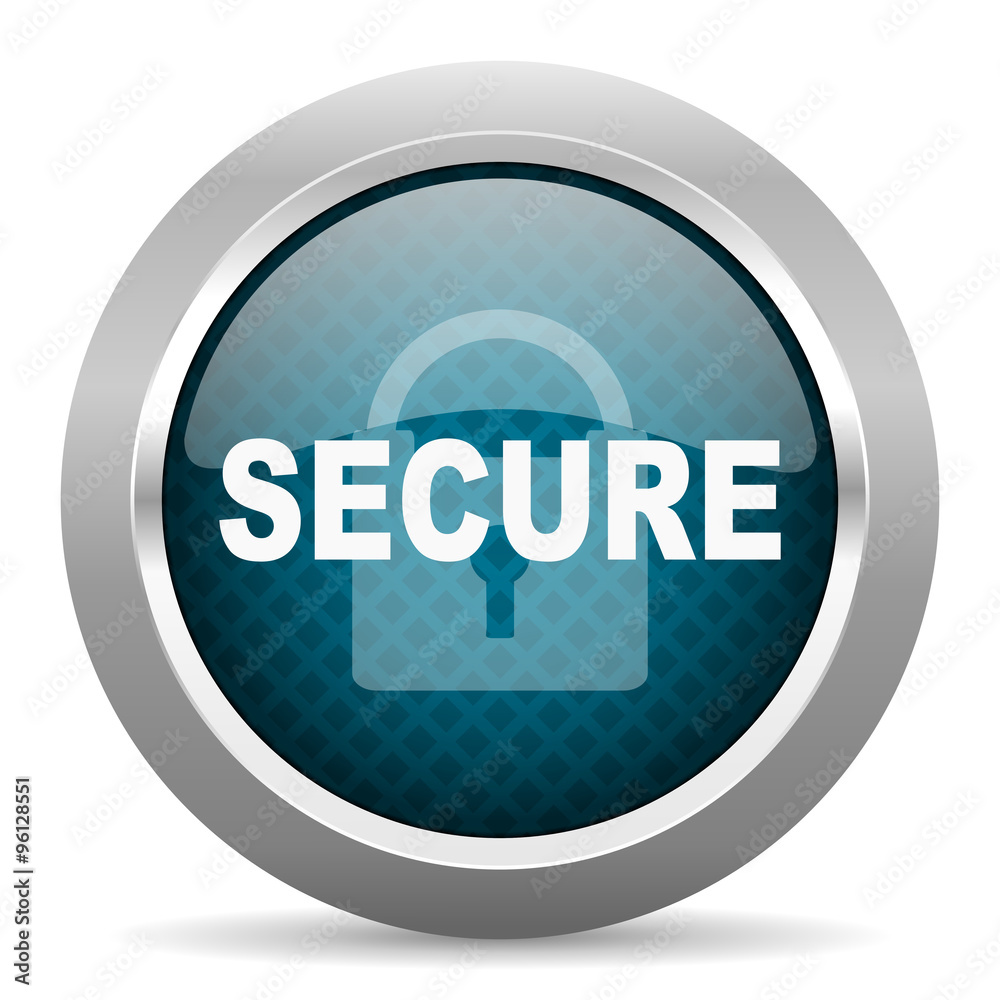 secure blue silver chrome border icon on white background secure blue silver chrome border icon on white background