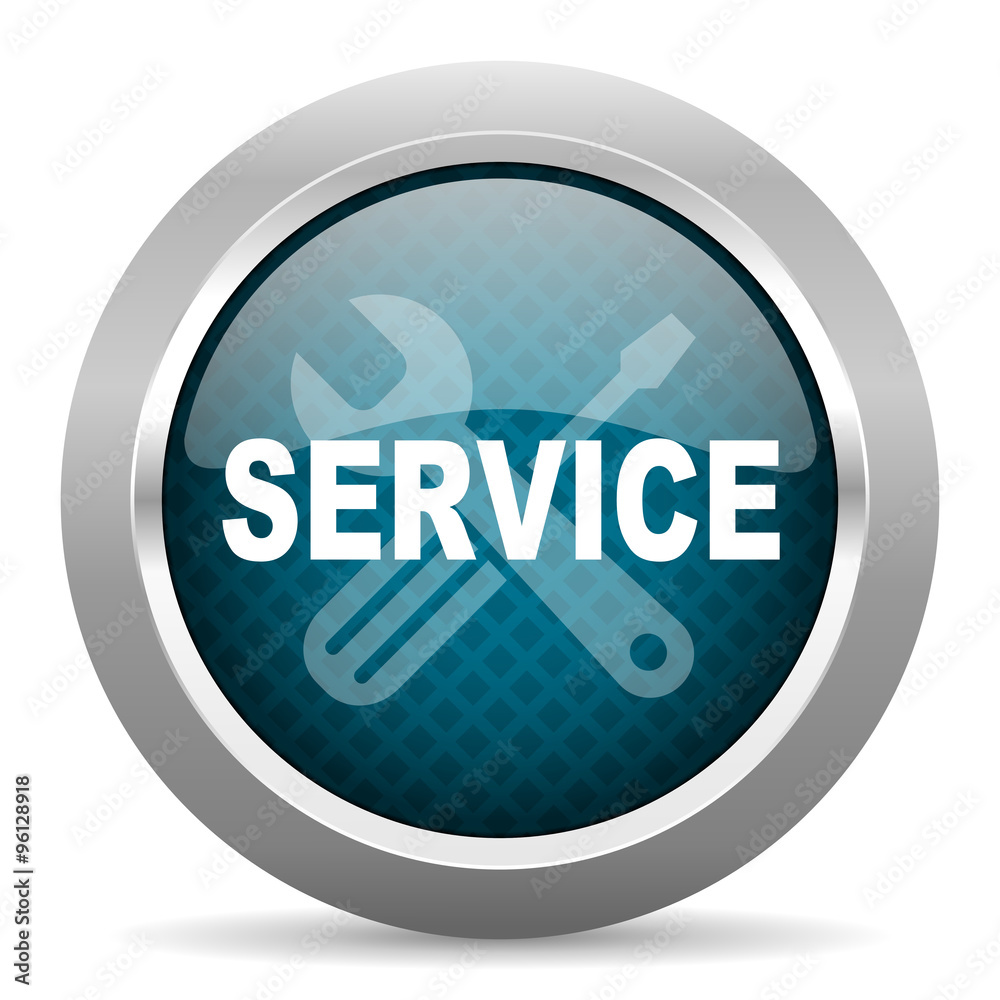 service blue silver chrome border icon on white background service blue silver chrome border icon on white background