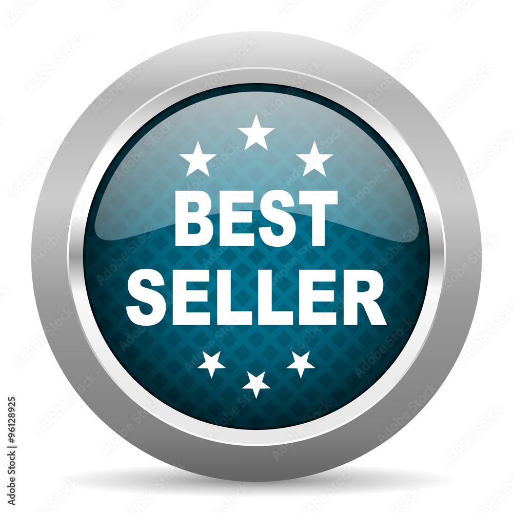 best seller blue silver chrome border icon on white background best seller blue silver chrome border icon on white background