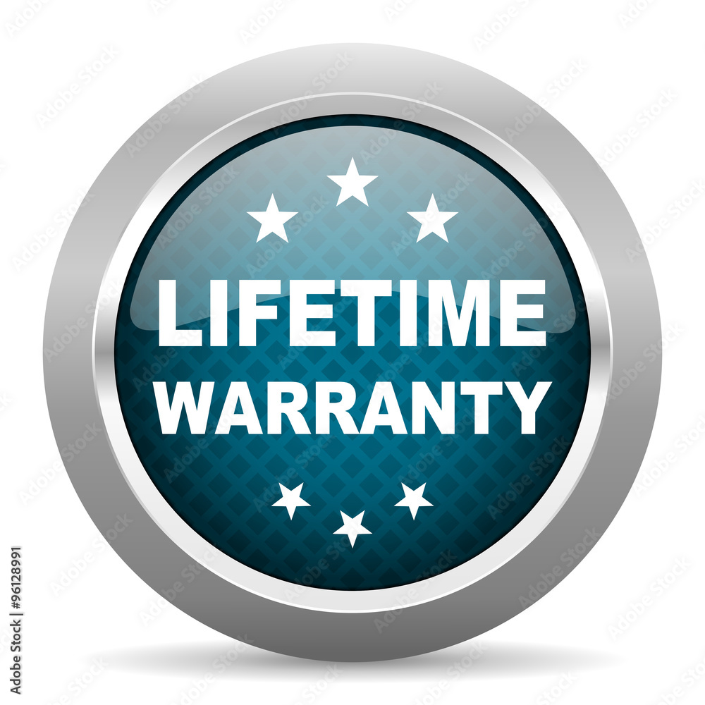lifetime warranty blue silver chrome border icon on white background lifetime warranty blue silver chrome border icon on white background