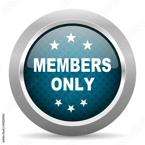 members only blue silver chrome border icon on white background