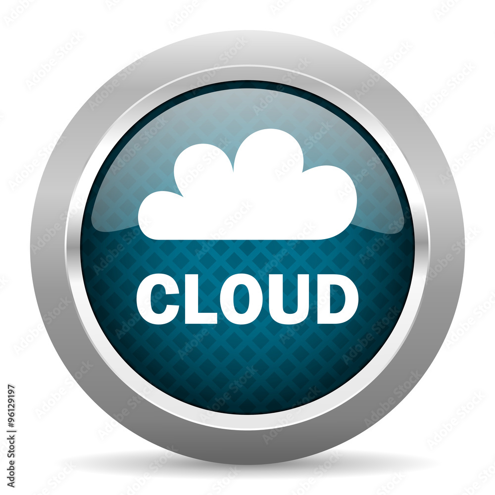 cloud blue silver chrome border icon on white background cloud blue silver chrome border icon on white background