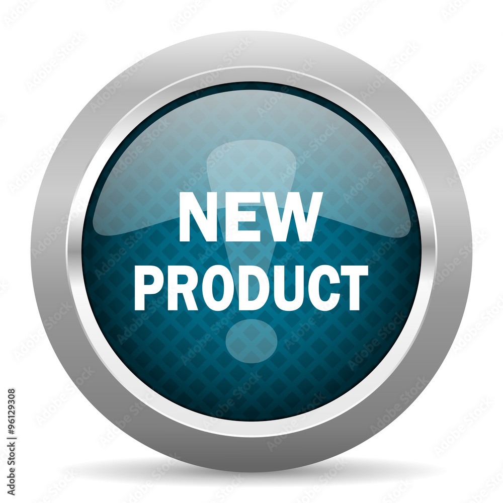 new product blue silver chrome border icon on white background new product blue silver chrome border icon on white background