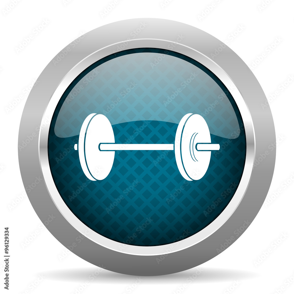 fitness blue silver chrome border icon on white background fitness blue silver chrome border icon on white background