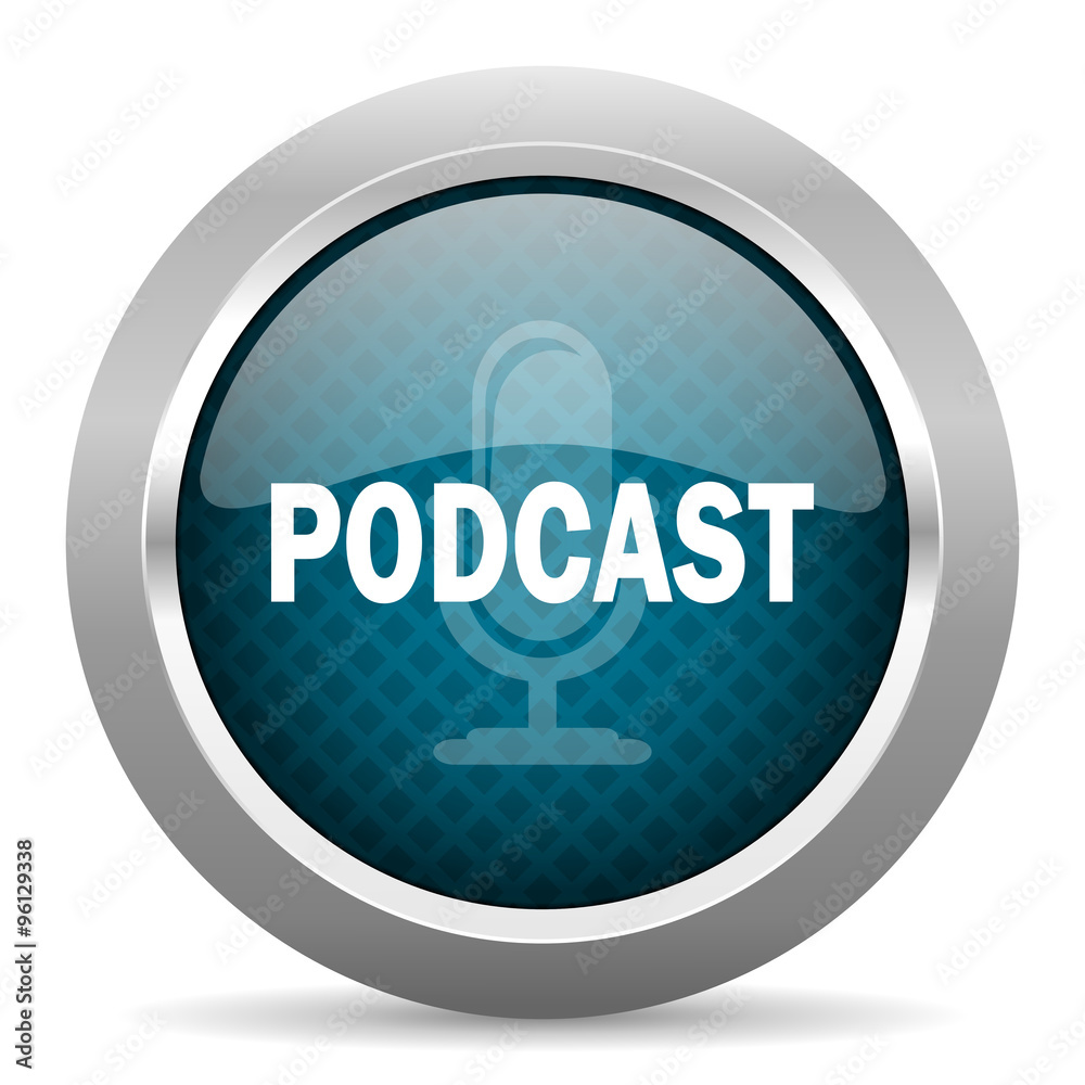 podcast blue silver chrome border icon on white background podcast blue silver chrome border icon on white background