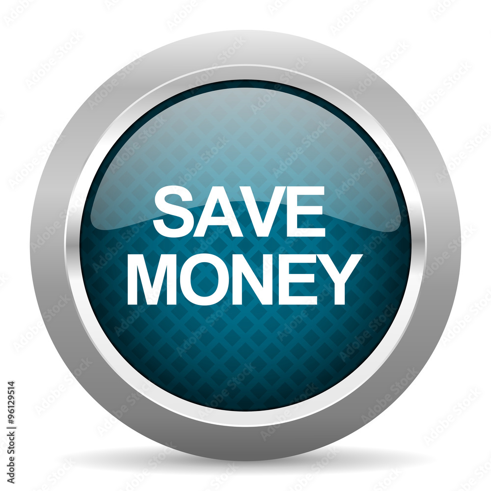 save money blue silver chrome border icon on white background save money blue silver chrome border icon on white background