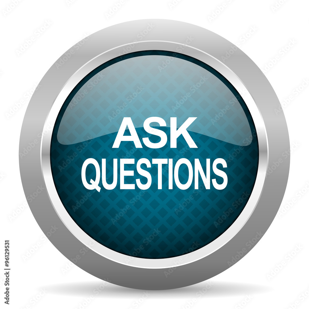 ask questions blue silver chrome border icon on white background ask questions blue silver chrome border icon on white background