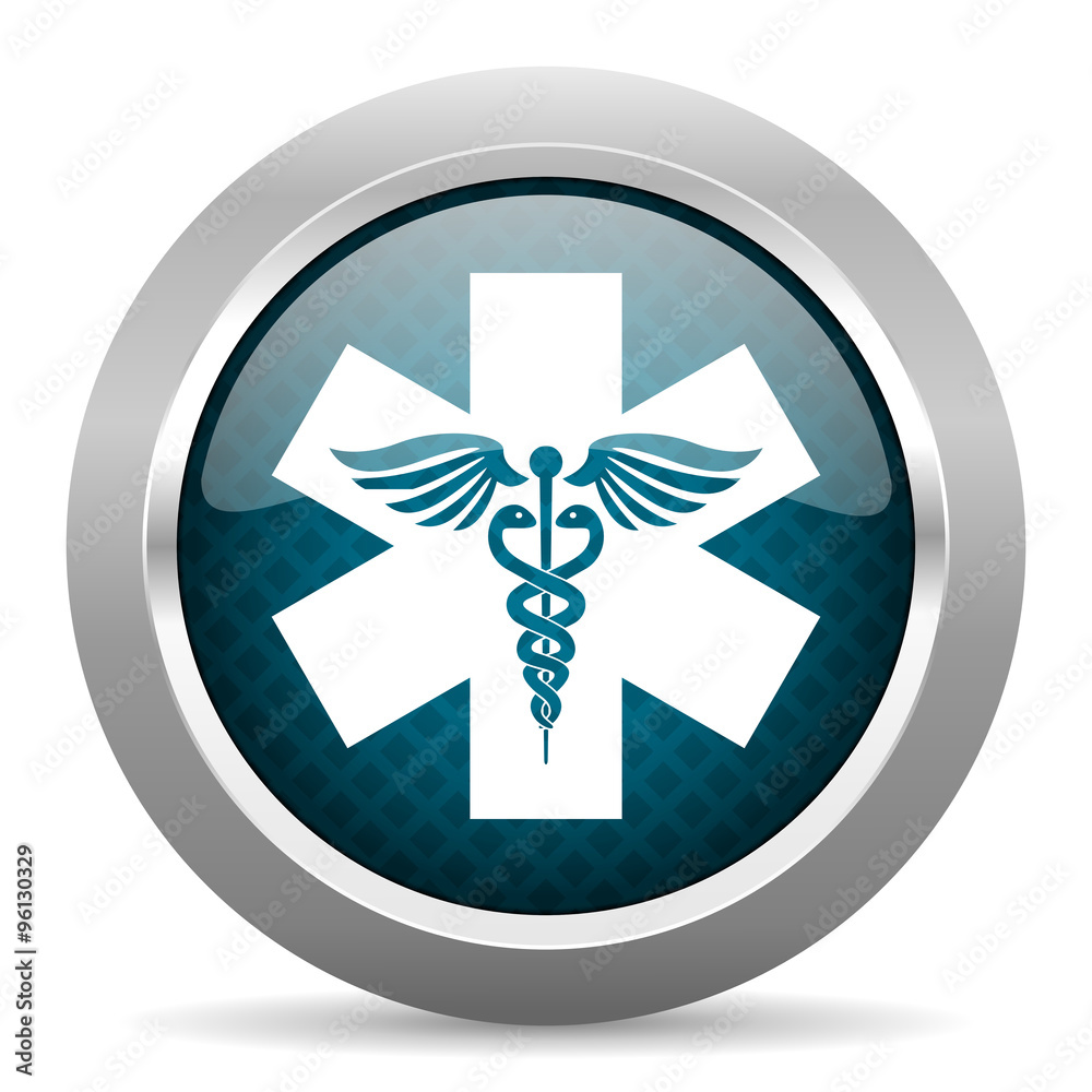 emergency blue silver chrome border icon on white background emergency blue silver chrome border icon on white background