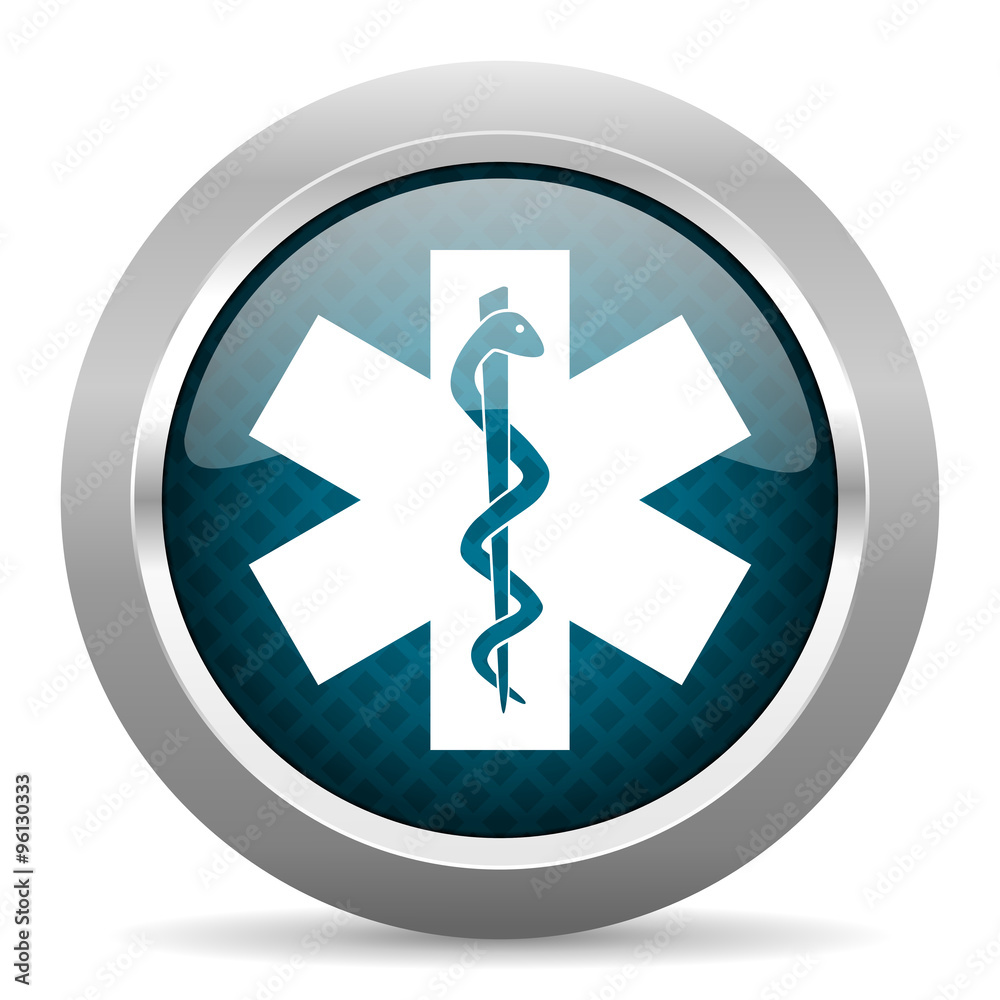 emergency blue silver chrome border icon on white background emergency blue silver chrome border icon on white background