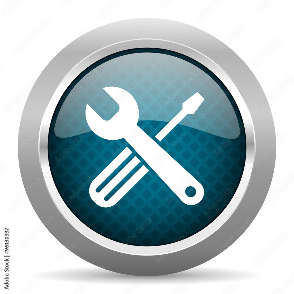 tools blue silver chrome border icon on white background tools blue silver chrome border icon on white background