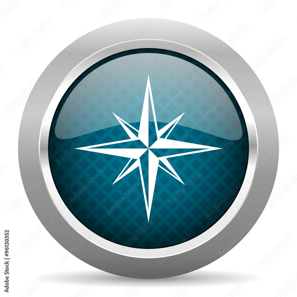 compass blue silver chrome border icon on white background compass blue silver chrome border icon on white background