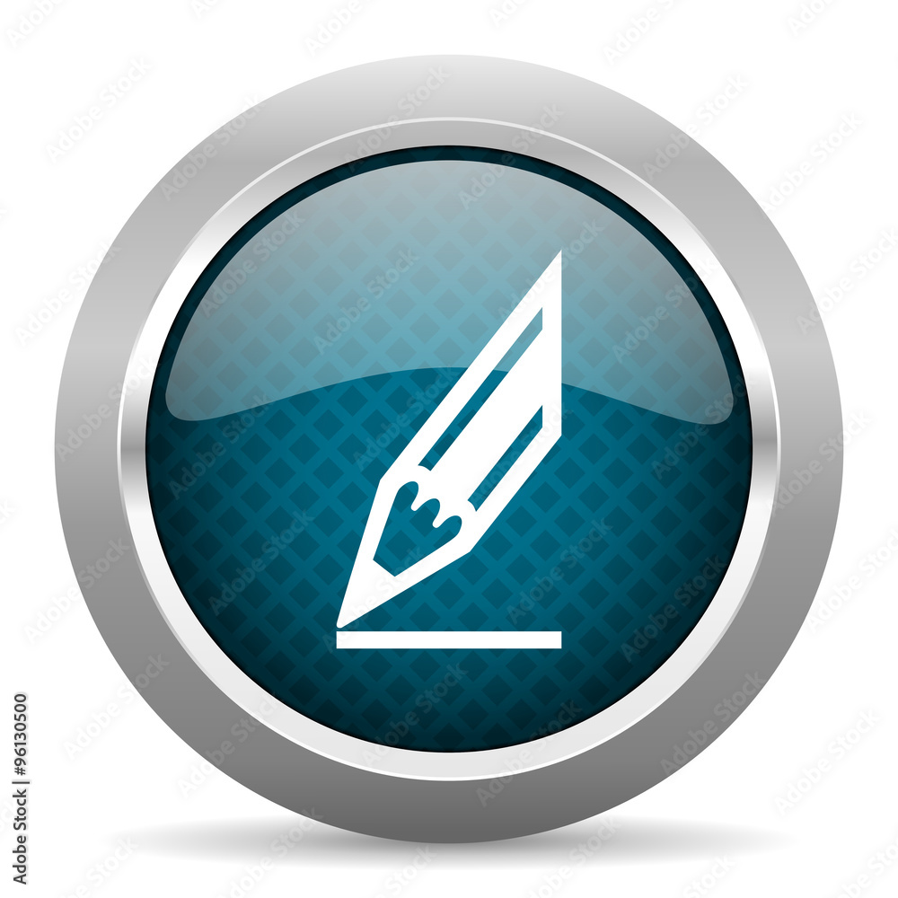 pencil blue silver chrome border icon on white background pencil blue silver chrome border icon on white background