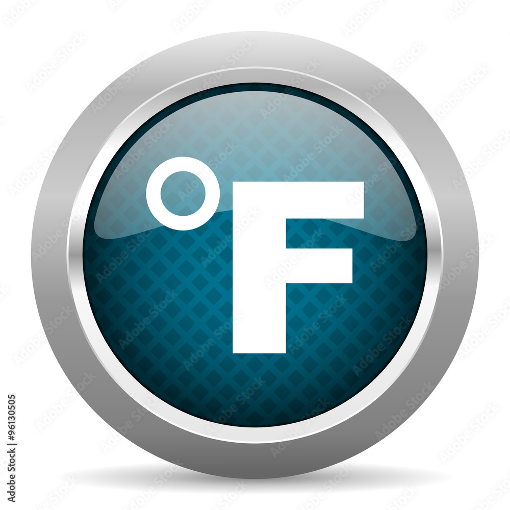 fahrenheit blue silver chrome border icon on white background fahrenheit blue silver chrome border icon on white background