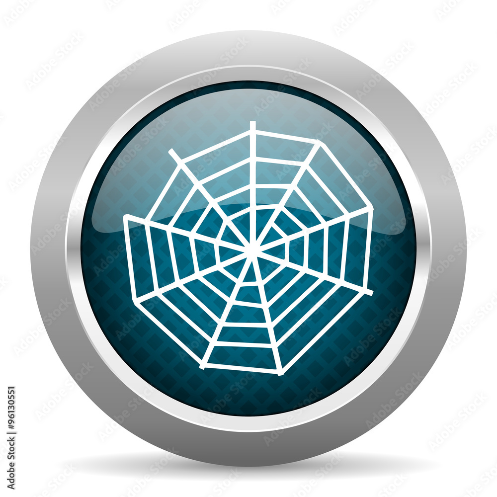 spider web blue silver chrome border icon on white background spider web blue silver chrome border icon on white background