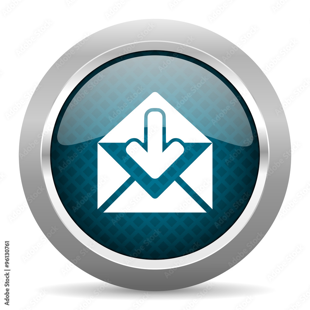 email blue silver chrome border icon on white background email blue silver chrome border icon on white background