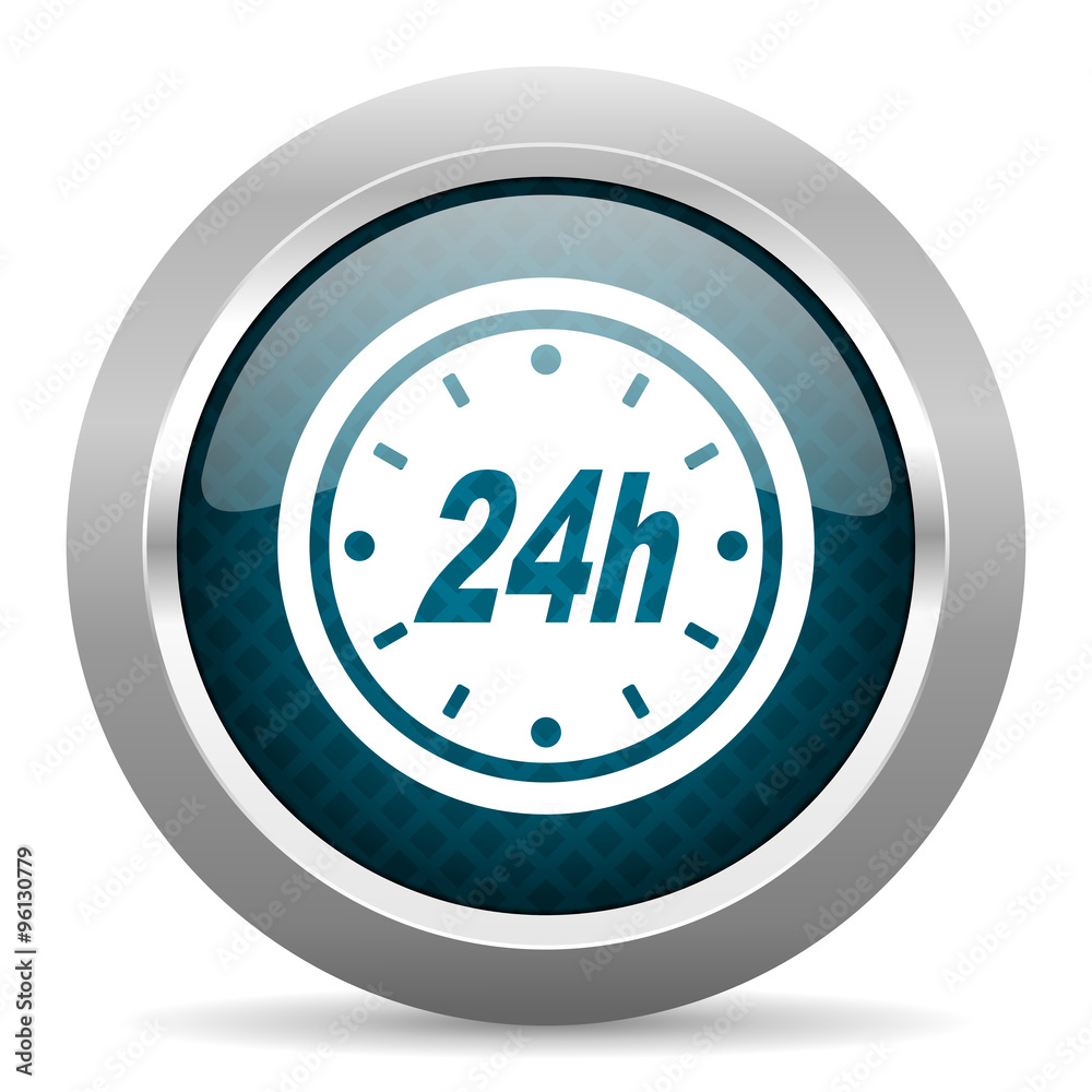 24h blue silver chrome border icon on white background 24h blue silver chrome border icon on white background