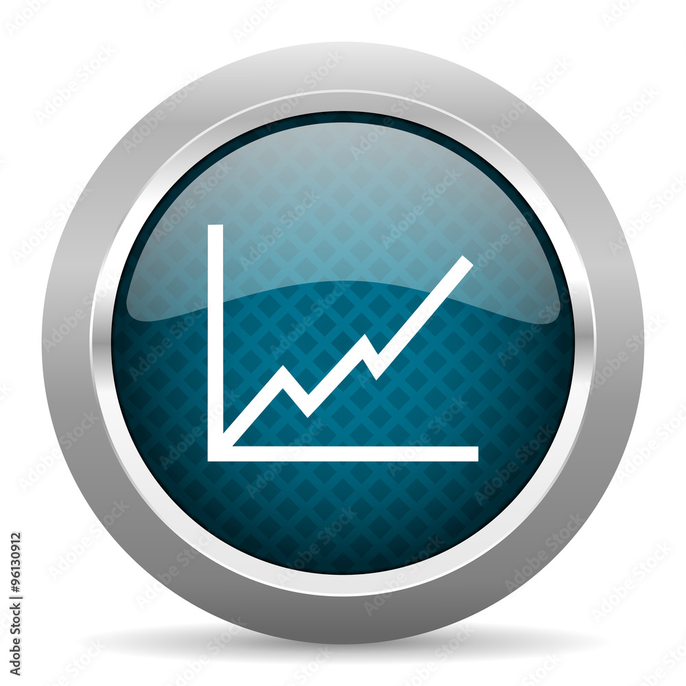 chart blue silver chrome border icon on white background chart blue silver chrome border icon on white background