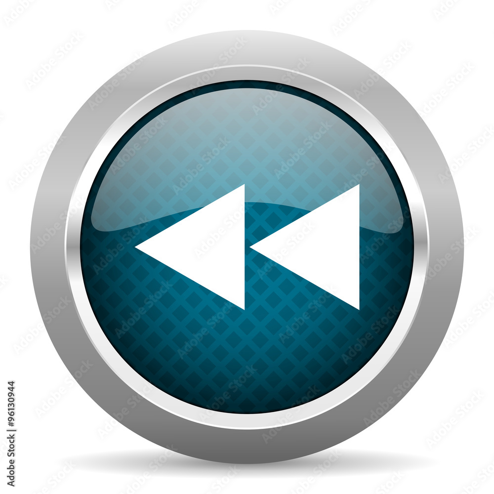 rewind blue silver chrome border icon on white background rewind blue silver chrome border icon on white background
