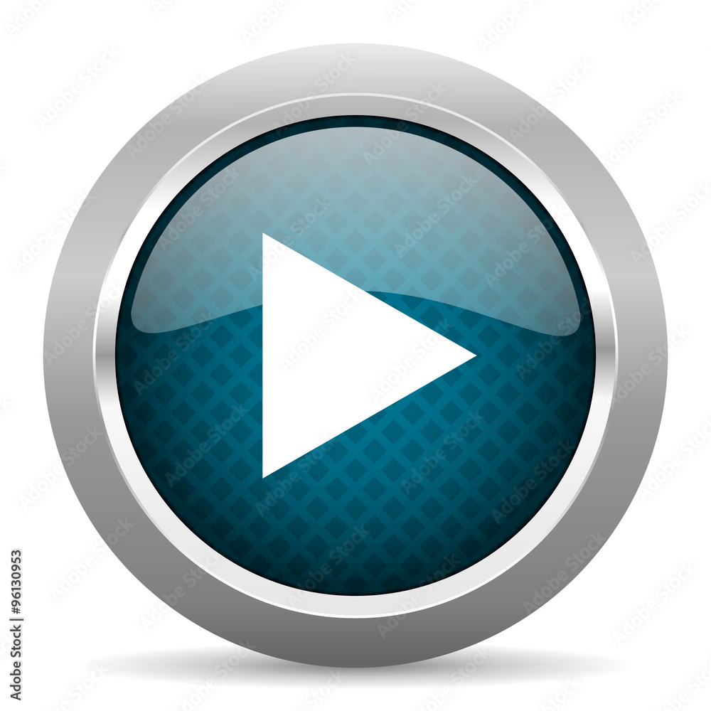 play blue silver chrome border icon on white background play blue silver chrome border icon on white background