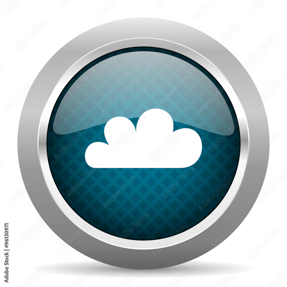 cloud blue silver chrome border icon on white background cloud blue silver chrome border icon on white background