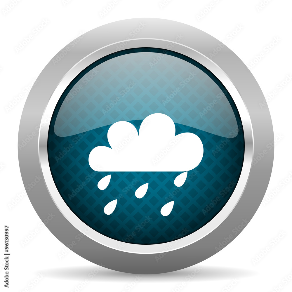 rain blue silver chrome border icon on white background rain blue silver chrome border icon on white background