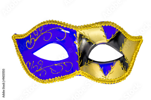 Venetian Carnival Mask blue yellow black patterned asymmetrical