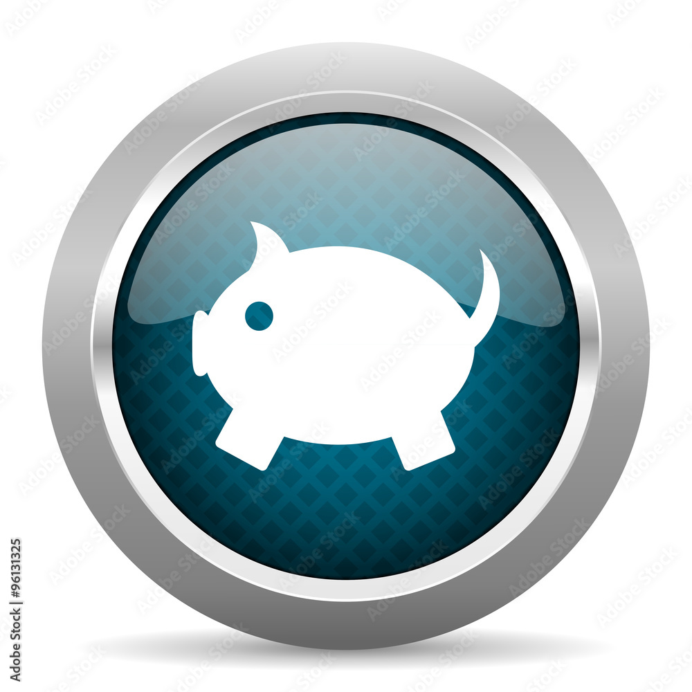 piggy bank blue silver chrome border icon on white background piggy bank blue silver chrome border icon on white background