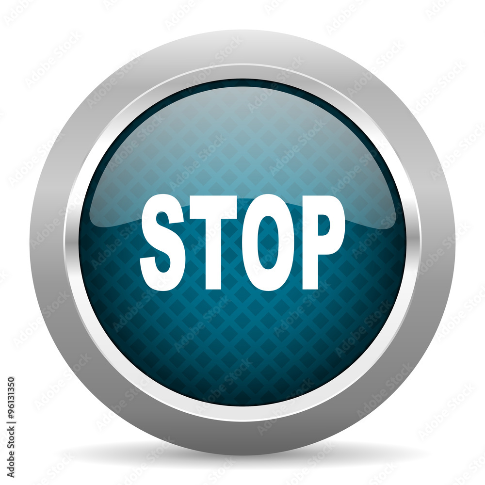 stop blue silver chrome border icon on white background stop blue silver chrome border icon on white background