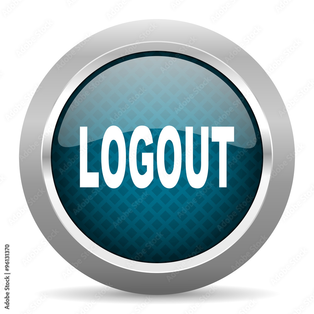 logout blue silver chrome border icon on white background logout blue silver chrome border icon on white background