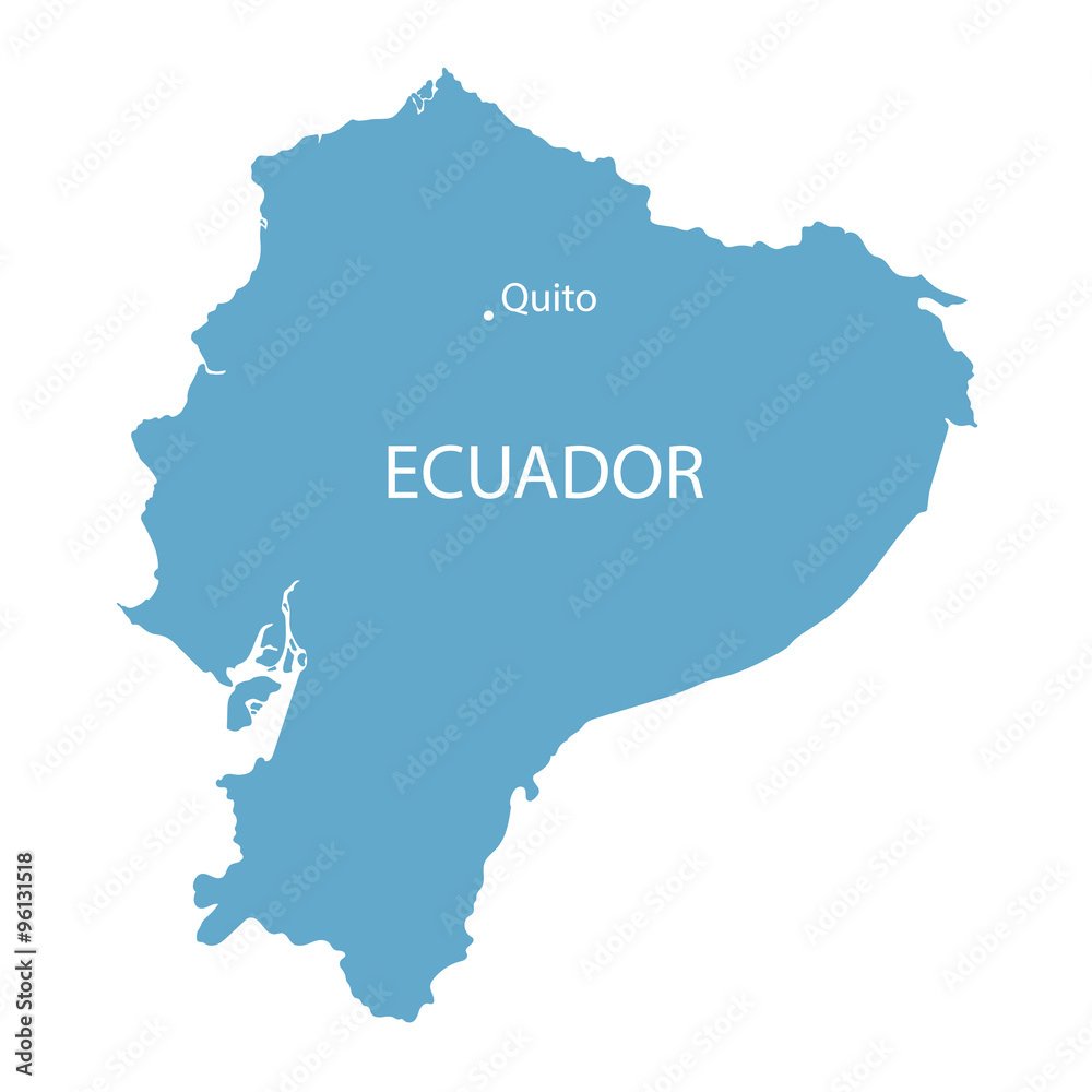 blue map of Ecuador with indication of Quito