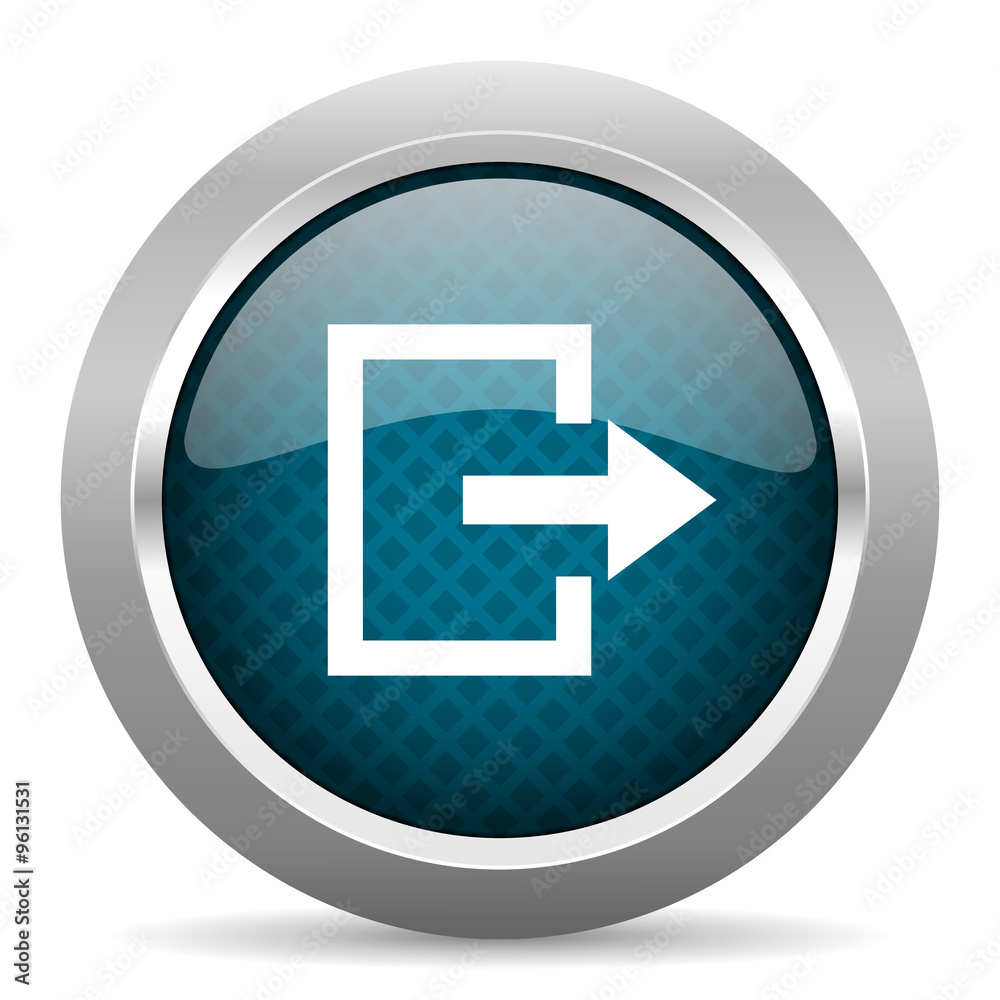 exit blue silver chrome border icon on white background exit blue silver chrome border icon on white background