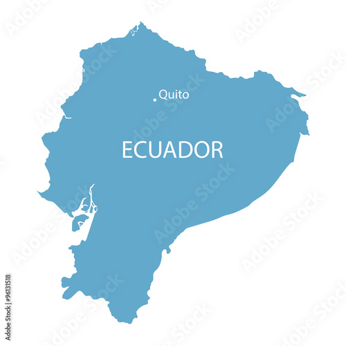 blue map of Ecuador with indication of Quito